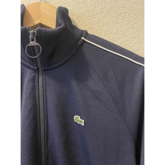 Lacoste Navy Blue Track Jacket Women's 32 US XS Full Zip Paris White Stripe - Picture 5 of 11